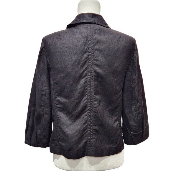 LARRY Levine Black Linen Blend Button Front Peter Pan Collar Blazer Jacket, M - Picture 7 of 9